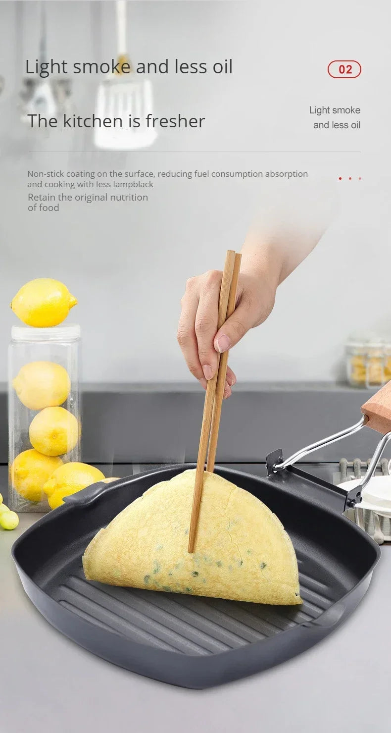 Foldable Frying Pan - Portable Grill Pan with Anti-Scald Wooden Handle for Outdoor Picnic - ZOOMNSTORE