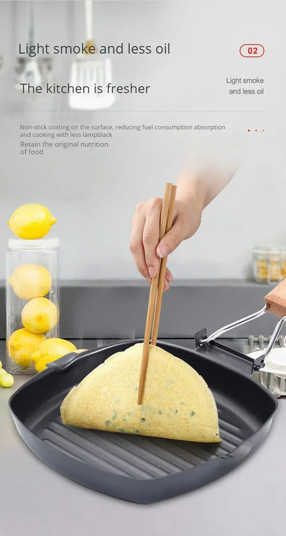 Foldable Frying Pan - Portable Grill Pan with Anti-Scald Wooden Handle for Outdoor Picnic - ZOOMNSTORE