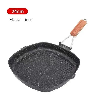 Foldable Frying Pan - Portable Grill Pan with Anti-Scald Wooden Handle for Outdoor Picnic - ZOOMNSTORE