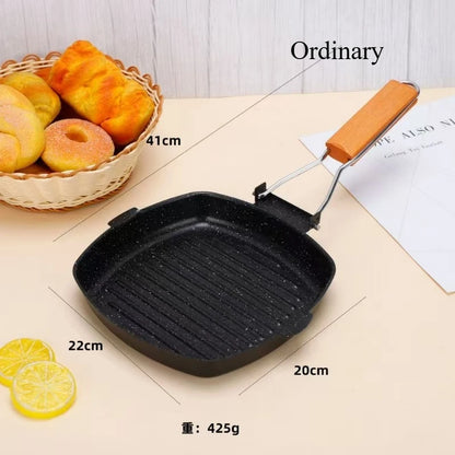 Foldable Frying Pan - Portable Grill Pan with Anti-Scald Wooden Handle for Outdoor Picnic - ZOOMNSTORE