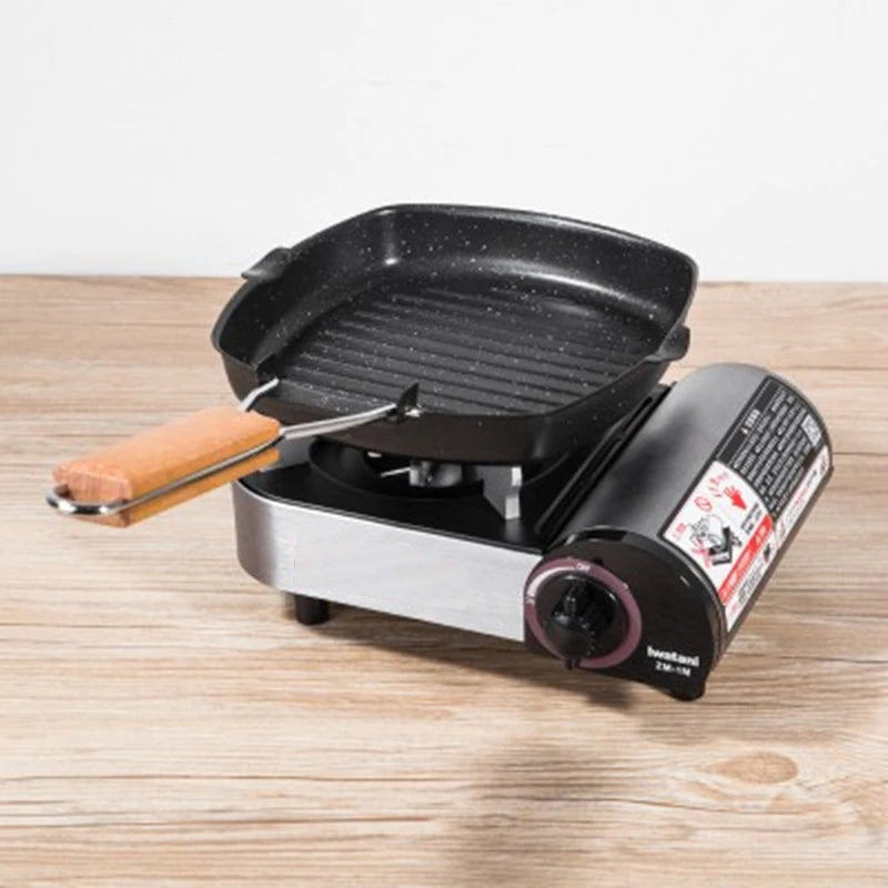 Foldable Portable Grill Pan - Outdoor Frying Pan with Wooden Handle - ZOOMNSTORE