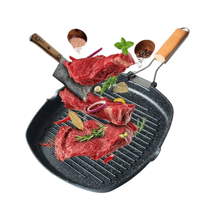 Foldable Portable Grill Pan - Outdoor Frying Pan with Wooden Handle - ZOOMNSTORE