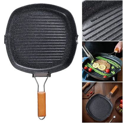 Foldable Portable Grill Pan - Outdoor Frying Pan with Wooden Handle - ZOOMNSTORE