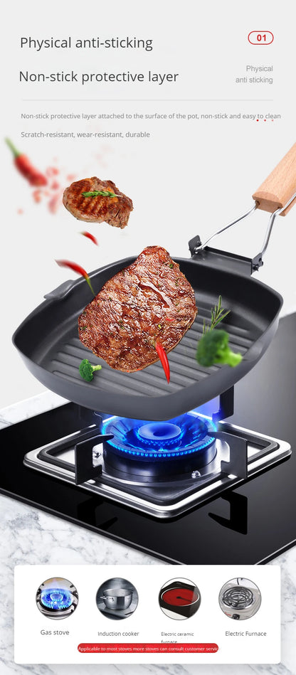 Foldable Portable Grill Pan - Outdoor Frying Pan with Wooden Handle - ZOOMNSTORE