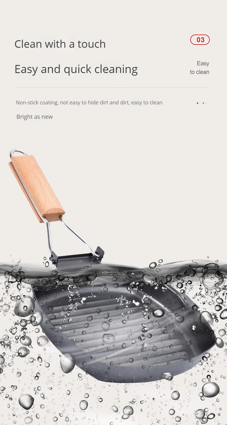 Foldable Portable Grill Pan - Outdoor Frying Pan with Wooden Handle - ZOOMNSTORE