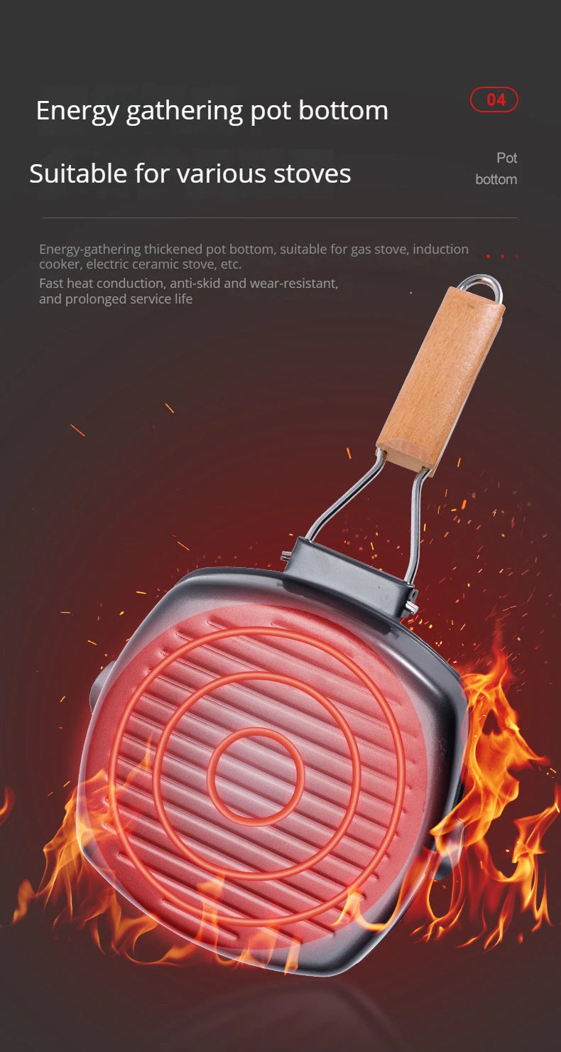 Foldable Portable Grill Pan - Outdoor Frying Pan with Wooden Handle - ZOOMNSTORE