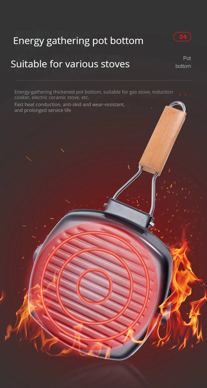 Foldable Portable Grill Pan - Outdoor Frying Pan with Wooden Handle - ZOOMNSTORE