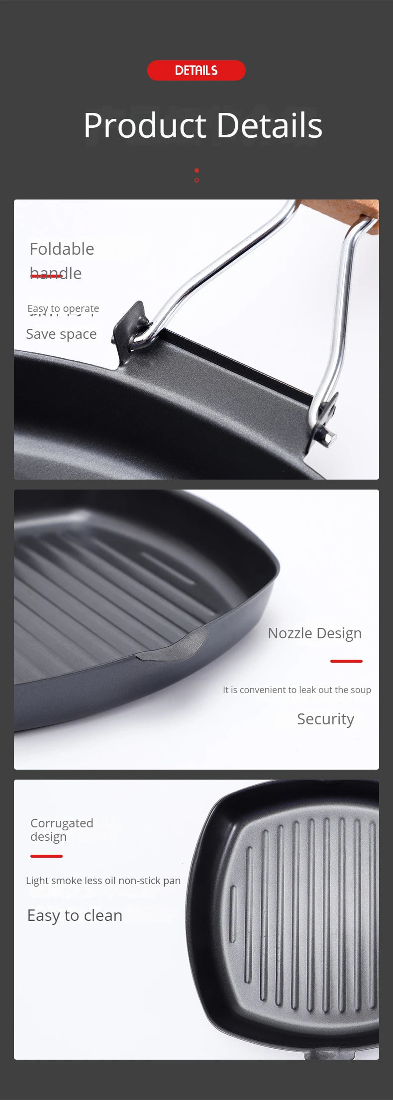 Foldable Portable Grill Pan - Outdoor Frying Pan with Wooden Handle - ZOOMNSTORE