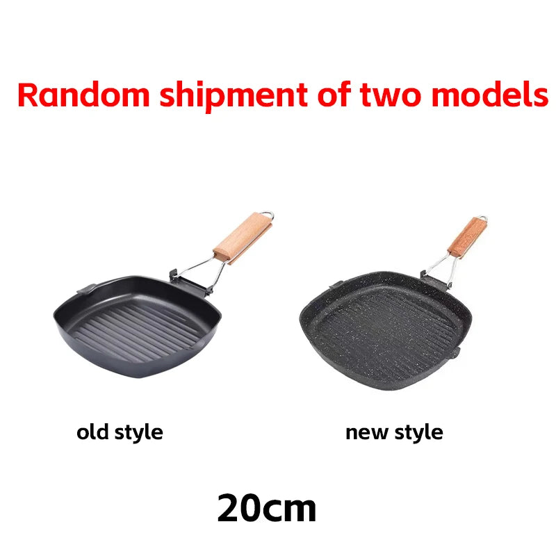 Foldable Portable Grill Pan - Outdoor Frying Pan with Wooden Handle - ZOOMNSTORE