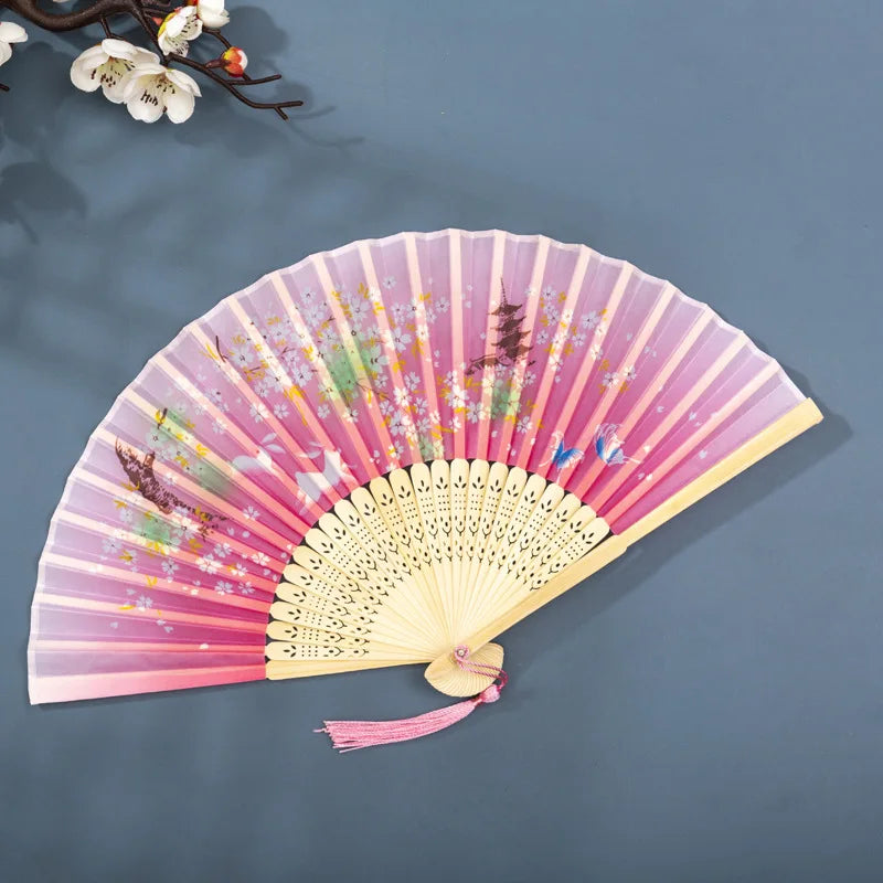 Foldable Silk Hand Fan - Bamboo Halloween Cosplay Prop  Party Decoration - ZOOMNSTORE