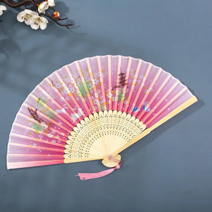 Foldable Silk Hand Fan - Bamboo Halloween Cosplay Prop  Party Decoration - ZOOMNSTORE