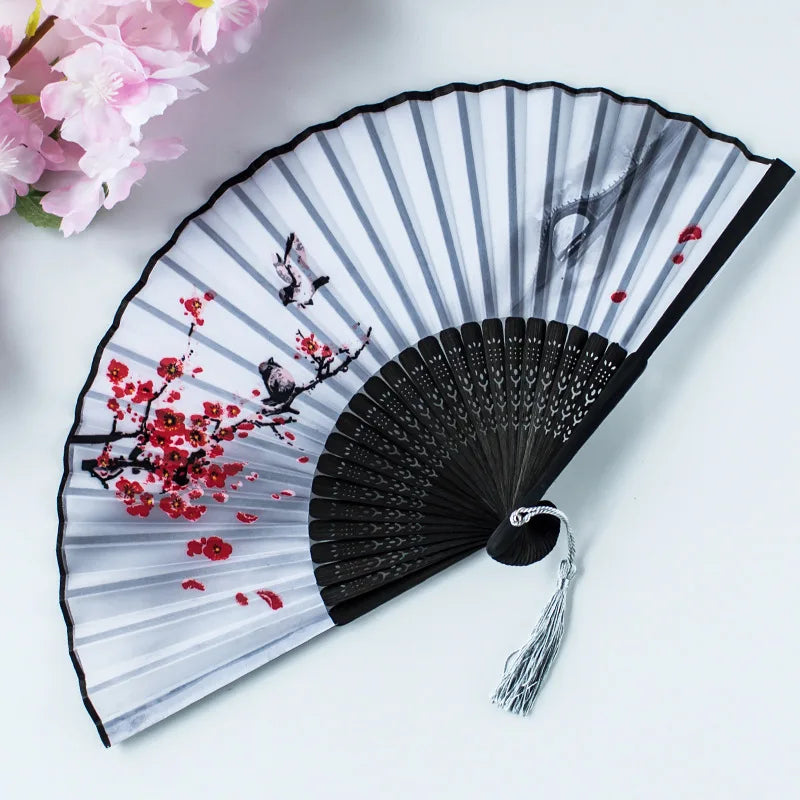 Foldable Silk Hand Fan - Bamboo Halloween Cosplay Prop  Party Decoration - ZOOMNSTORE