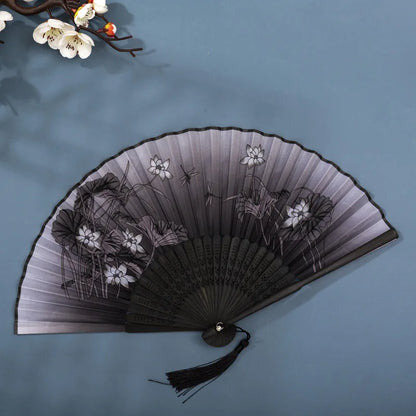 Foldable Silk Hand Fan - Bamboo Halloween Cosplay Prop  Party Decoration - ZOOMNSTORE