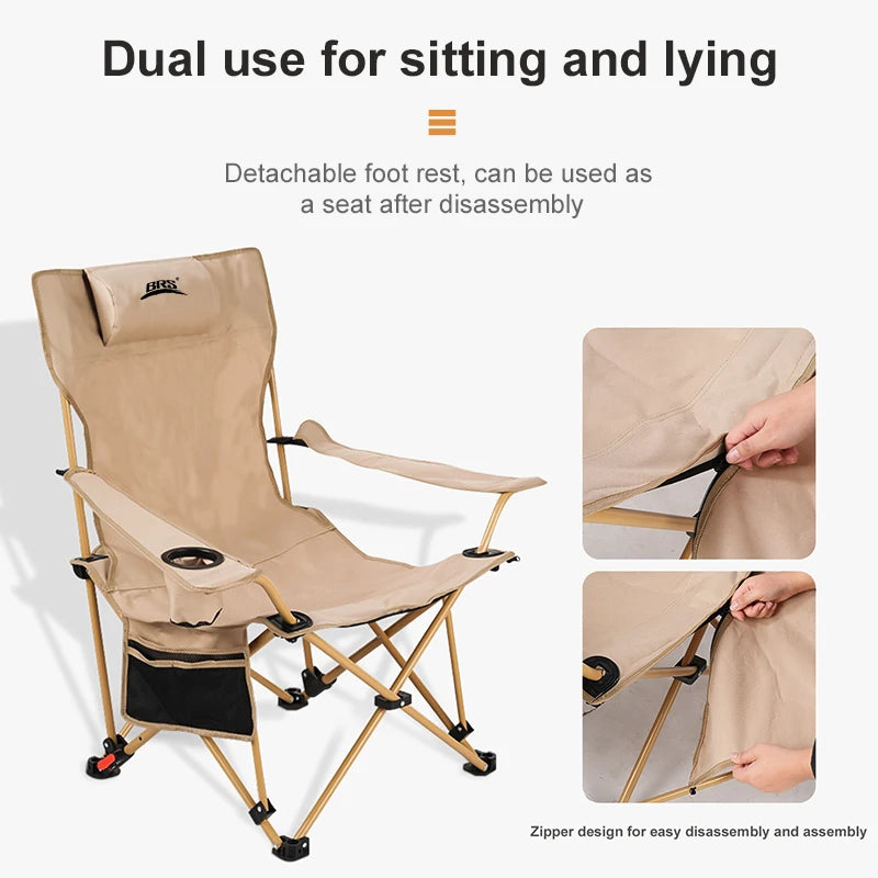 Portable Adjustable Camping Chair - Ultralight 2-in-1 Folding Lounge Chair with Pillow Footrest - ZOOMNSTORE