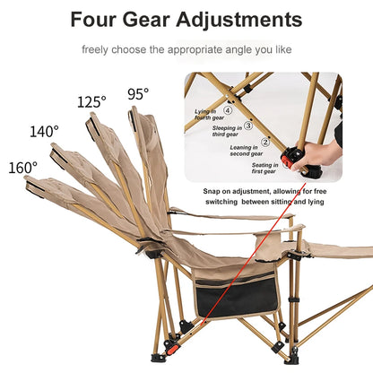 Portable Adjustable Camping Chair - Ultralight 2-in-1 Folding Lounge Chair with Pillow Footrest - ZOOMNSTORE