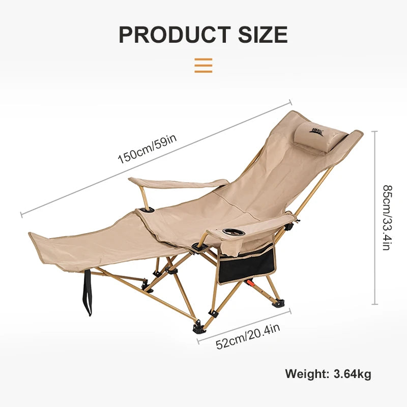 Portable Adjustable Camping Chair - Ultralight 2-in-1 Folding Lounge Chair with Pillow Footrest - ZOOMNSTORE