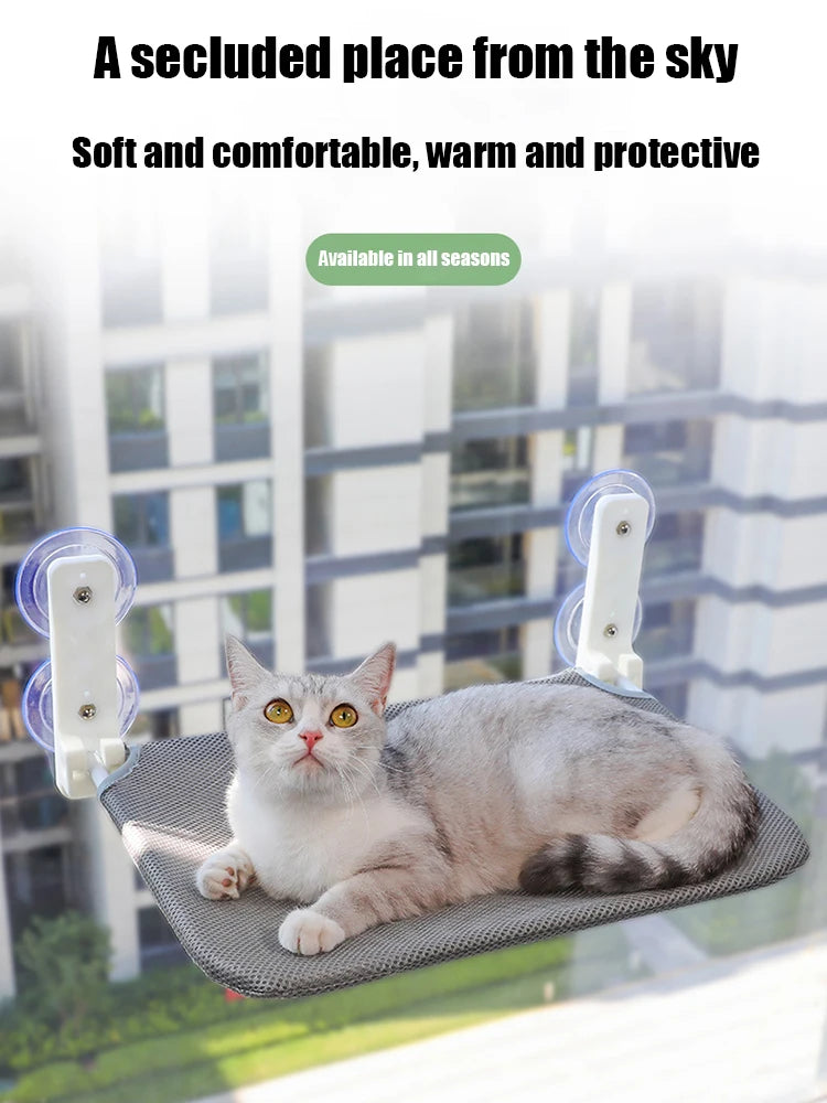 Assembly free folding cat hammock plush mesh cat window wall jumping platform double suction cup cat hammock - ZOOMNSTORE