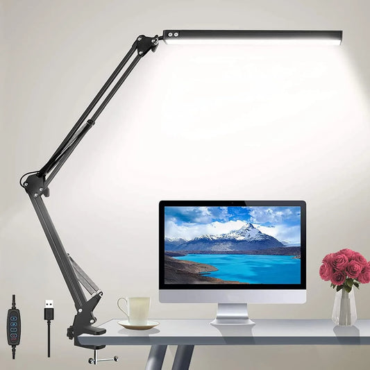LED Clip-On Desk Lamp - Adjustable Long Arm Dimming Light for Reading and Work - ZOOMNSTORE