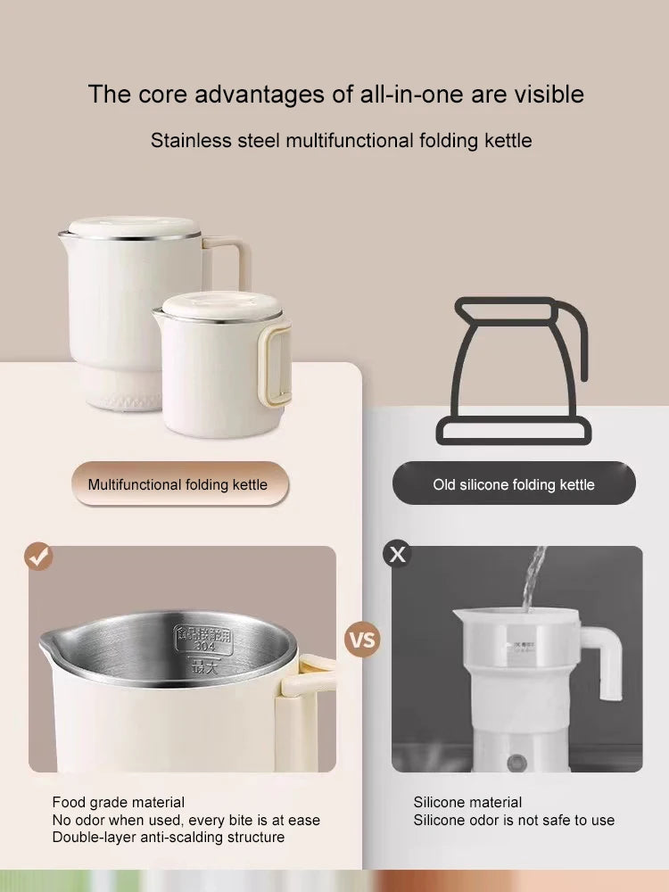 Folding Electric Kettle | Compact Travel Kettle, Stainless Steel, Safety Auto-Off, Quick Boil - ZOOMNSTORE