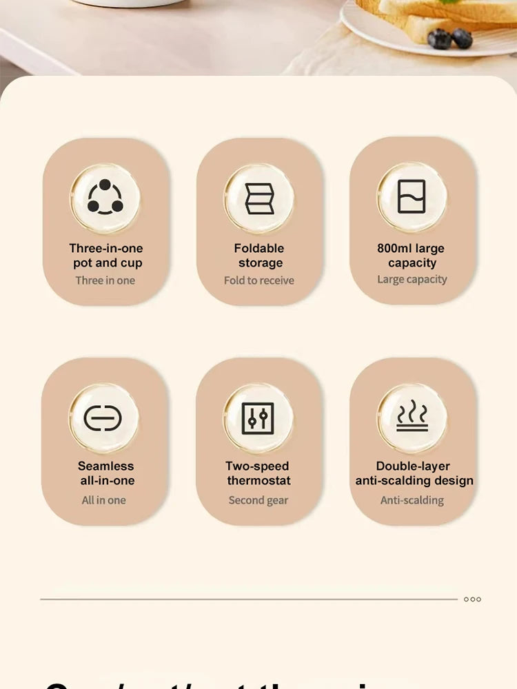 Folding Electric Kettle | Compact Travel Kettle, Stainless Steel, Safety Auto-Off, Quick Boil - ZOOMNSTORE