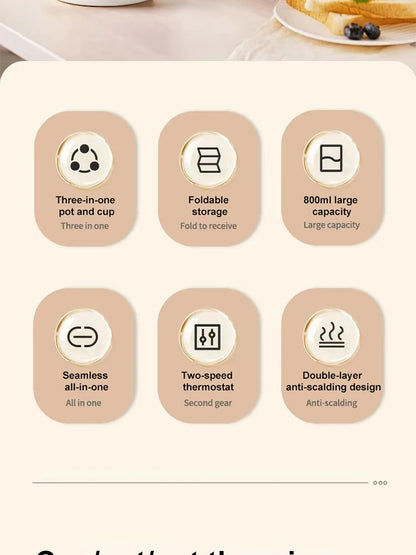 Folding Electric Kettle | Compact Travel Kettle, Stainless Steel, Safety Auto-Off, Quick Boil - ZOOMNSTORE