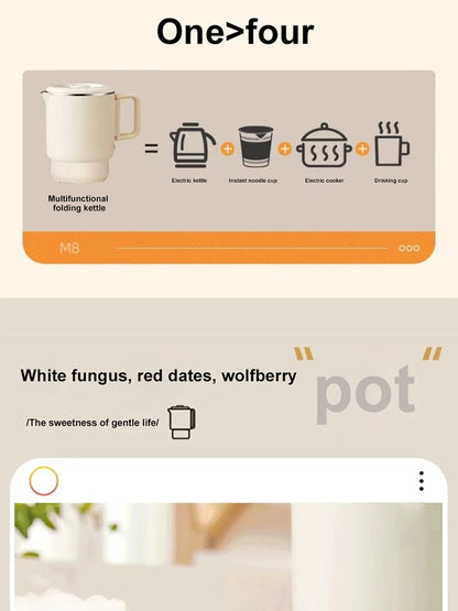 Folding Electric Kettle | Compact Travel Kettle, Stainless Steel, Safety Auto-Off, Quick Boil - ZOOMNSTORE