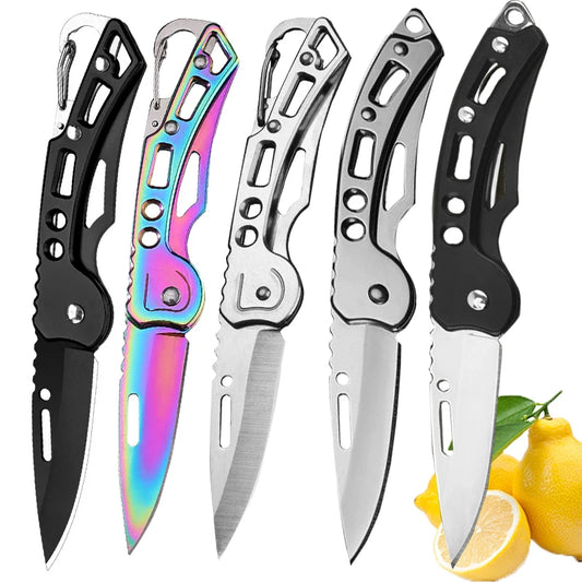 Stainless Steel Folding Fruit Knife with Keychain - Non-Slip Pocket Slicing Knife - ZOOMNSTORE