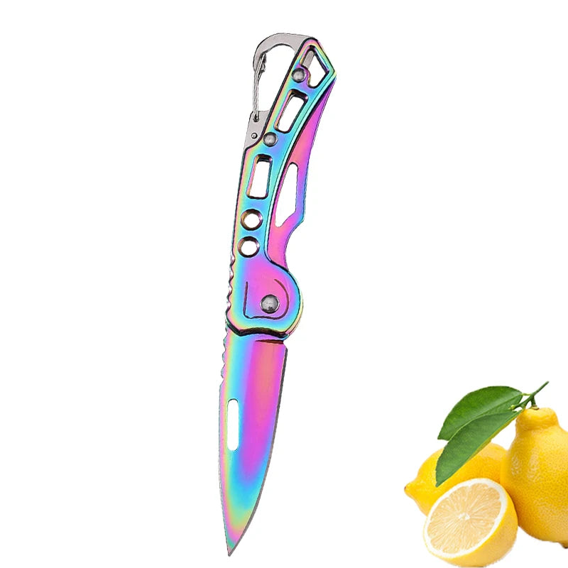 Stainless Steel Folding Fruit Knife with Keychain - Non-Slip Pocket Slicing Knife - ZOOMNSTORE
