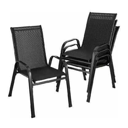 Folding High Back Garden Chairs - 4PCS Steel-Iron  Teslin Fabric Outdoor Seating Set Black - ZOOMNSTORE