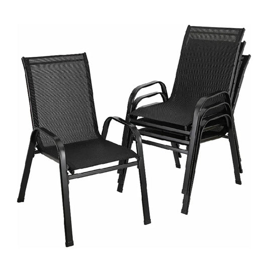 Folding High Back Garden Chairs - 4PCS Steel-Iron  Teslin Fabric Outdoor Seating Set Black - ZOOMNSTORE