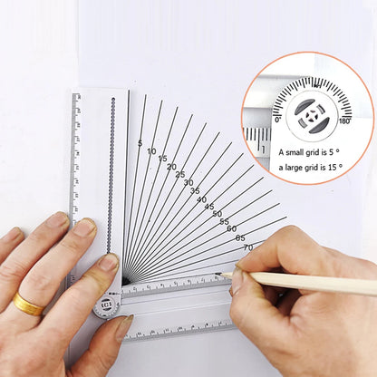 Folding Geometric Drawing Ruler Multifunctional Math Line Circular Drawing Geometry Template Angle Measure Drafting Ruler - ZOOMNSTORE