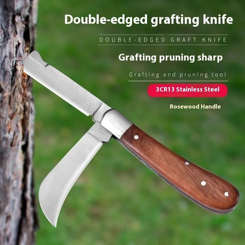 Folding Grafting Knife - Professional Garden Pruning Tool with Wooden Handle - ZOOMNSTORE