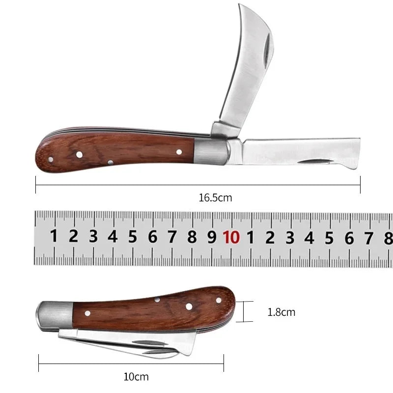 Folding Grafting Knife - Professional Garden Pruning Tool with Wooden Handle - ZOOMNSTORE