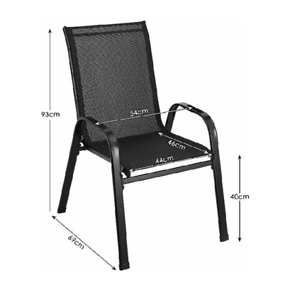 Folding High Back Garden Chairs - 4PCS Steel-Iron  Teslin Fabric Outdoor Seating Set Black - ZOOMNSTORE