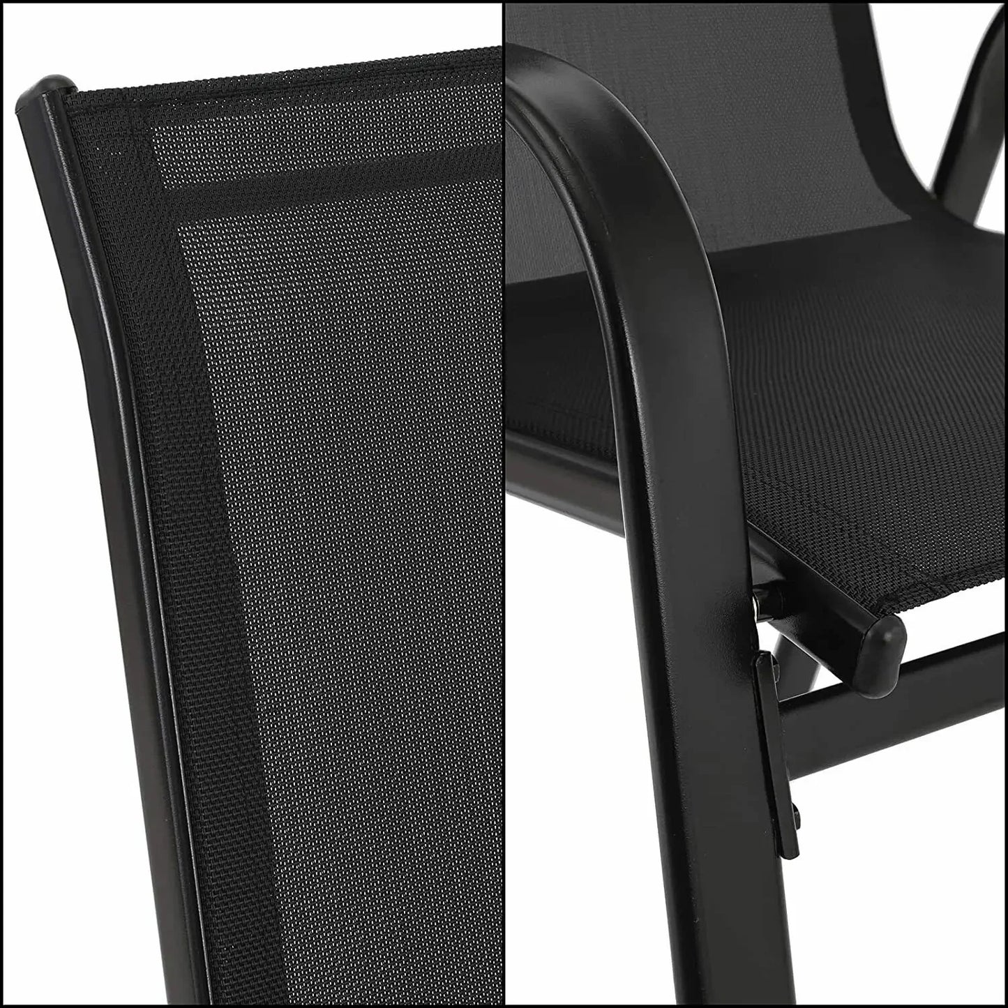 Folding High Back Garden Chairs - 4PCS Steel-Iron  Teslin Fabric Outdoor Seating Set Black - ZOOMNSTORE