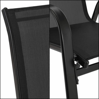 Folding High Back Garden Chairs - 4PCS Steel-Iron  Teslin Fabric Outdoor Seating Set Black - ZOOMNSTORE
