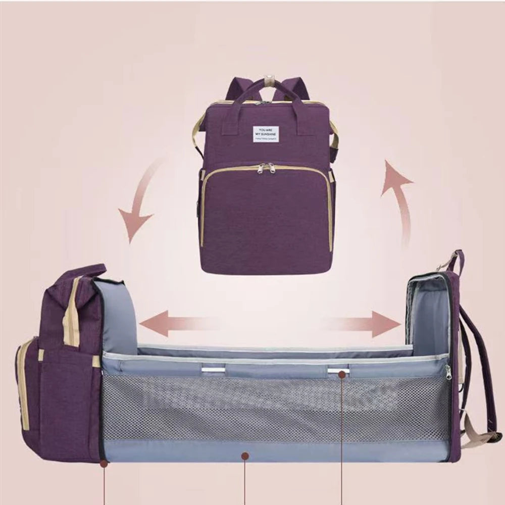 Folding Mommy Bag Lightweight Portable Folding Crib Bed Large-capacity Baby Backpack Female Mommy Outting Bag Mummy Bag - ZOOMNSTORE