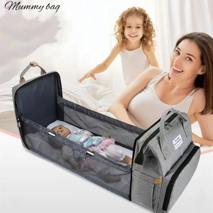 Folding Mommy Bag Lightweight Portable Folding Crib Bed Large-capacity Baby Backpack Female Mommy Outting Bag Mummy Bag - ZOOMNSTORE