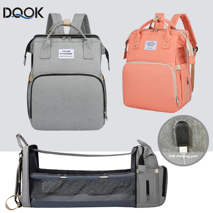 Folding Mommy Bag Lightweight Portable Folding Crib Bed Large-capacity Baby Backpack Female Mommy Outting Bag Mummy Bag - ZOOMNSTORE