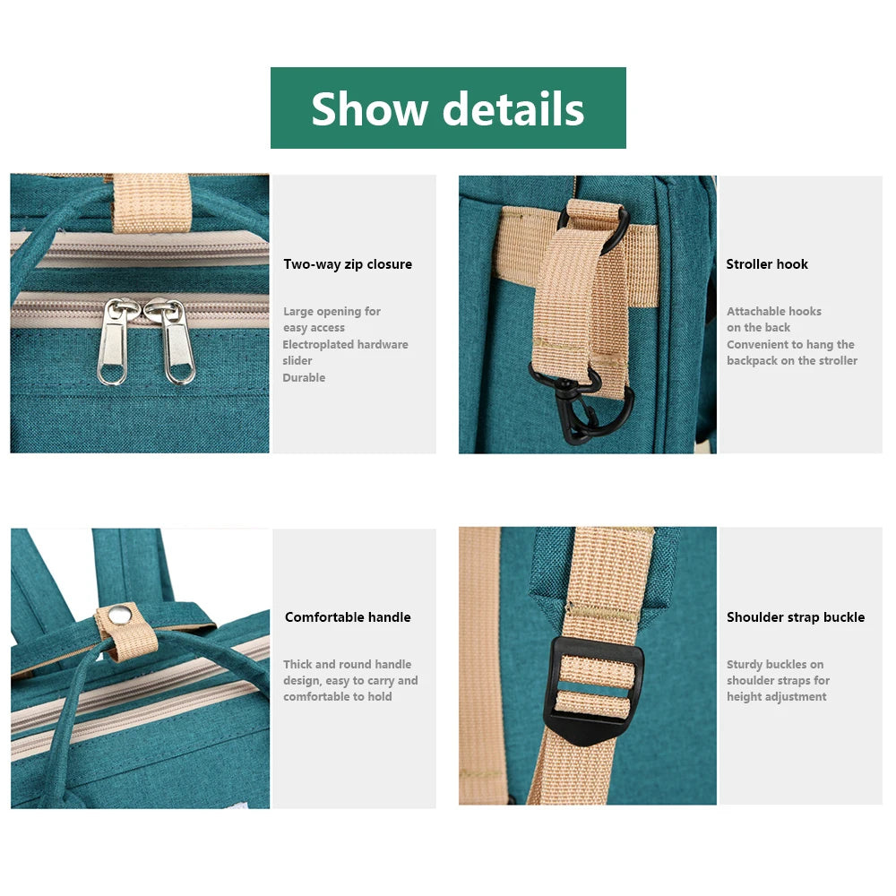 Folding Mommy Bag Lightweight Portable Folding Crib Bed Large-capacity Baby Backpack Female Mommy Outting Bag Mummy Bag - ZOOMNSTORE