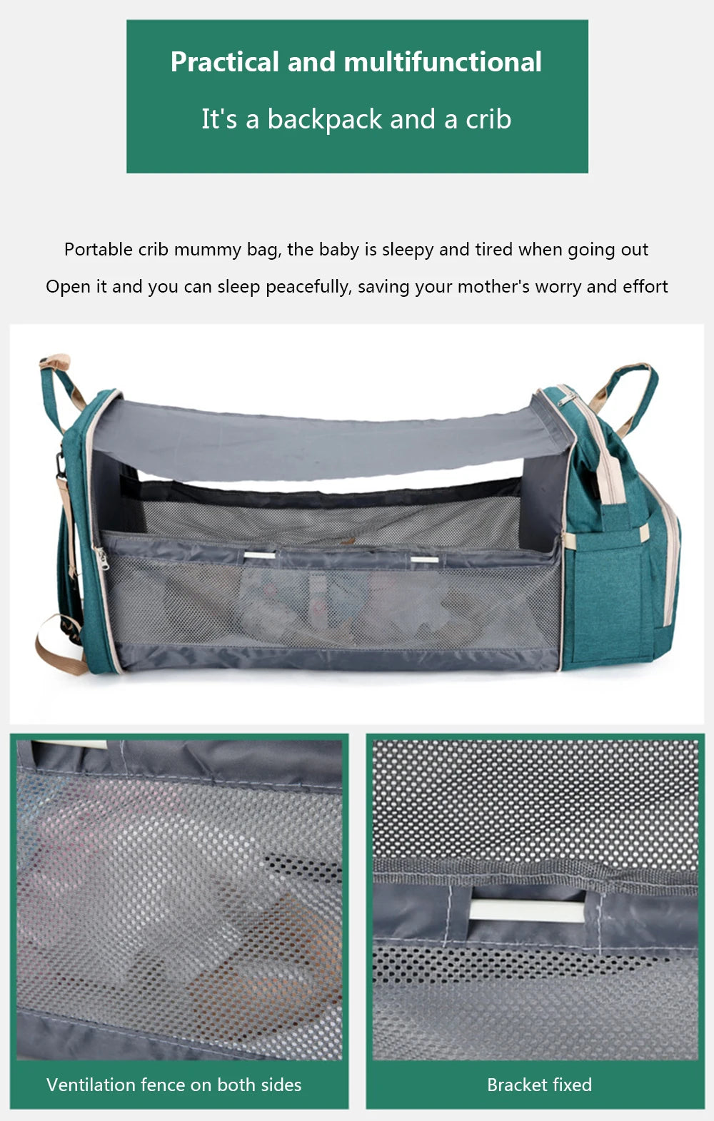 Folding Mommy Bag Lightweight Portable Folding Crib Bed Large-capacity Baby Backpack Female Mommy Outting Bag Mummy Bag - ZOOMNSTORE