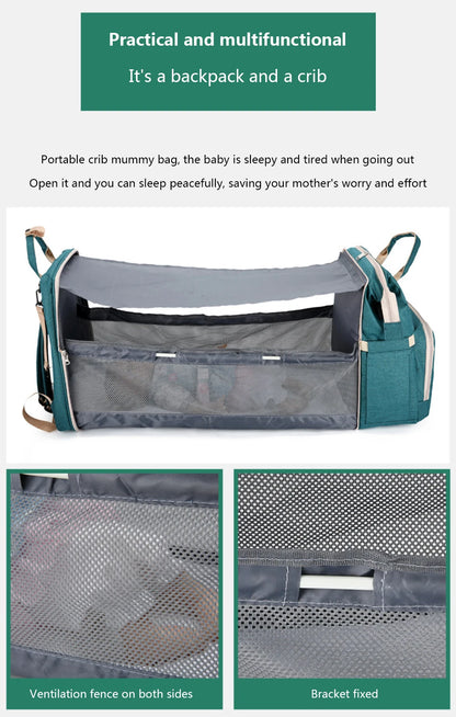 Folding Mommy Bag Lightweight Portable Folding Crib Bed Large-capacity Baby Backpack Female Mommy Outting Bag Mummy Bag - ZOOMNSTORE