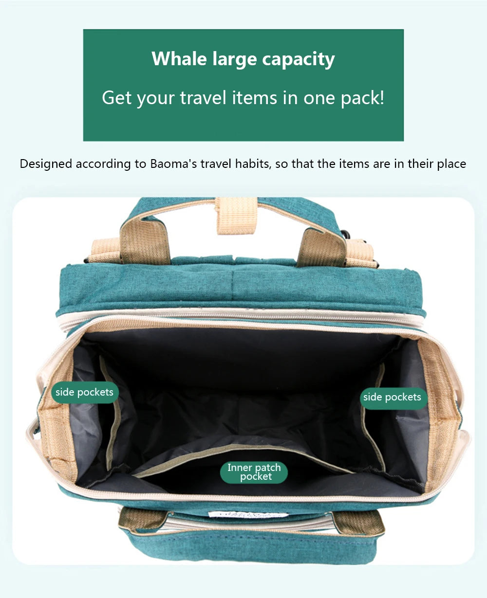 Folding Mommy Bag Lightweight Portable Folding Crib Bed Large-capacity Baby Backpack Female Mommy Outting Bag Mummy Bag - ZOOMNSTORE