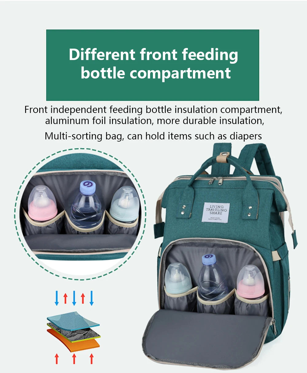 Folding Mommy Bag Lightweight Portable Folding Crib Bed Large-capacity Baby Backpack Female Mommy Outting Bag Mummy Bag - ZOOMNSTORE