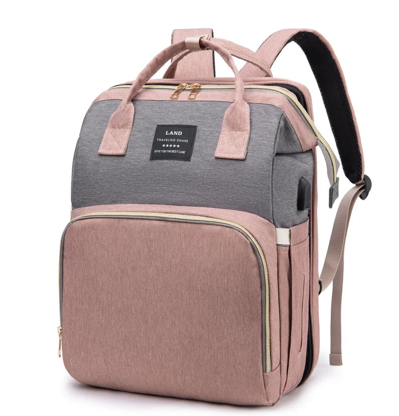 Folding Mommy Bag Lightweight Portable Folding Crib Bed Large-capacity Baby Backpack Female Mommy Outting Bag Mummy Bag - ZOOMNSTORE