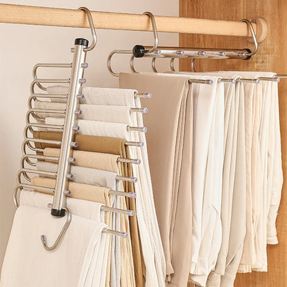 Folding Pants Hanger - Space Saving Stainless Steel Multi Layer Pants Rack | Durable Non Slip Closet Organizer - ZOOMNSTORE