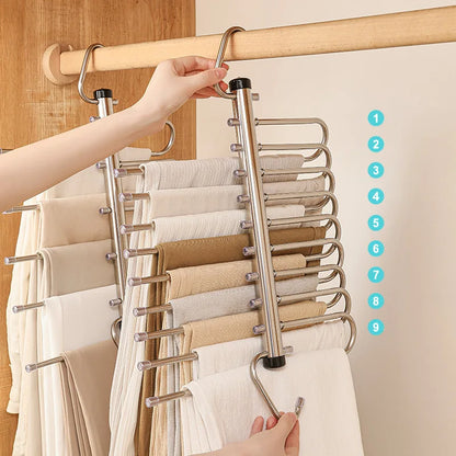 Folding Pants Hanger - Space Saving Stainless Steel Multi Layer Pants Rack | Durable Non Slip Closet Organizer - ZOOMNSTORE