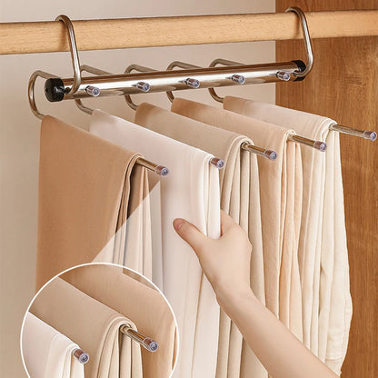 Folding Pants Hanger - Space Saving Stainless Steel Multi Layer Pants Rack | Durable Non Slip Closet Organizer - ZOOMNSTORE