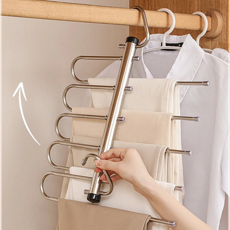 Folding Pants Hanger - Space Saving Stainless Steel Multi Layer Pants Rack | Durable Non Slip Closet Organizer - ZOOMNSTORE