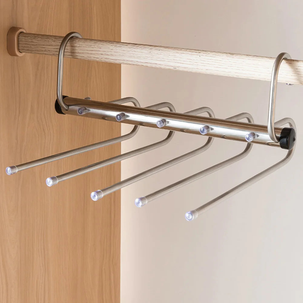 Folding Pants Hanger - Space Saving Stainless Steel Multi Layer Pants Rack | Durable Non Slip Closet Organizer - ZOOMNSTORE